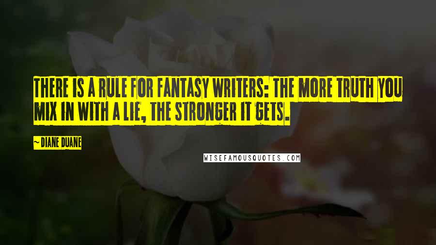 Diane Duane quotes: There is a rule for fantasy writers: The more truth you mix in with a lie, the stronger it gets.