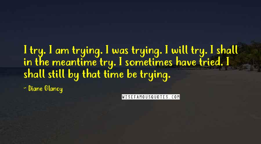 Diane Glancy quotes: I try. I am trying. I was trying. I will try. I shall in the meantime try. I sometimes have tried. I shall still by that time be trying.