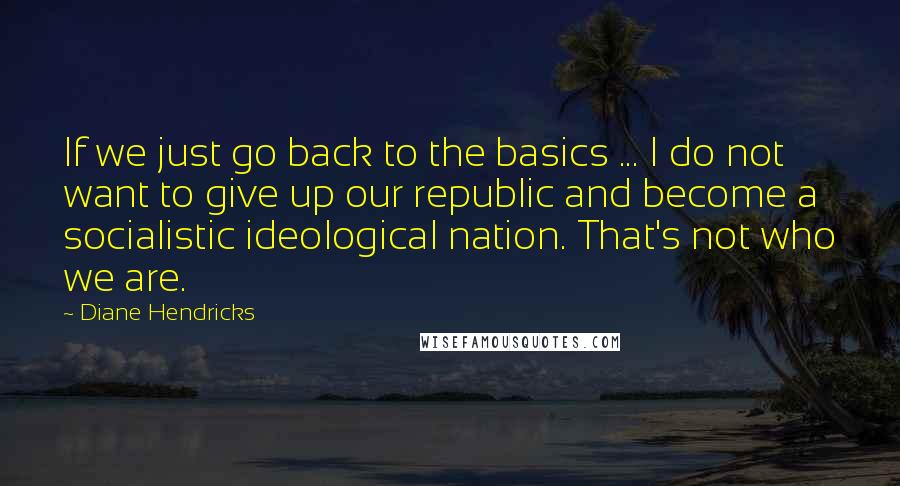 Diane Hendricks quotes: If we just go back to the basics ... I do not want to give up our republic and become a socialistic ideological nation. That's not who we are.