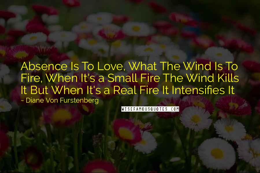 Diane Von Furstenberg quotes: Absence Is To Love, What The Wind Is To Fire, When It's a Small Fire The Wind Kills It But When It's a Real Fire It Intensifies It