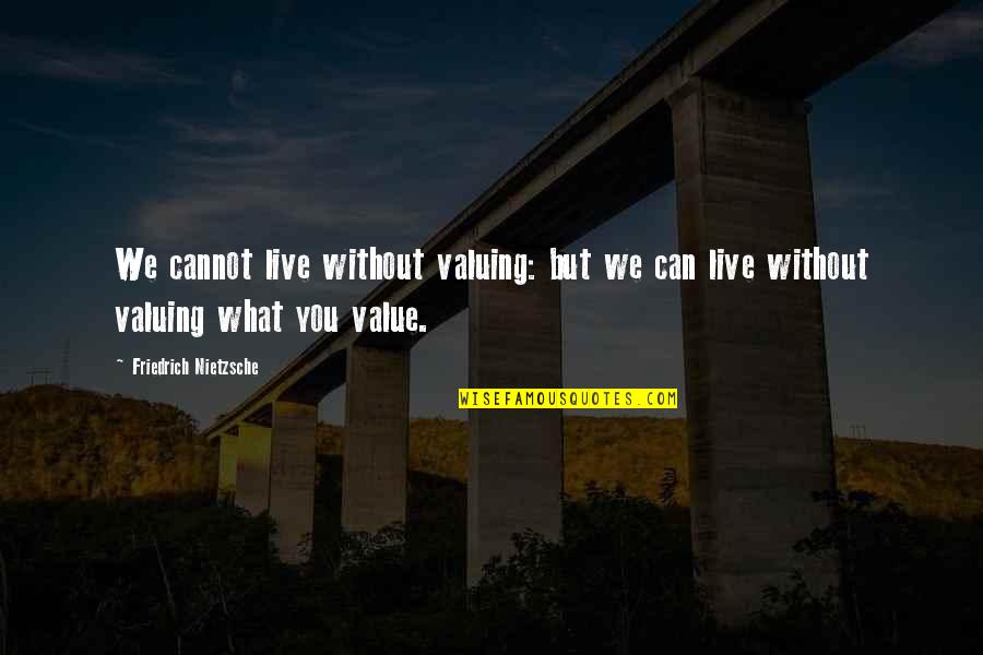 Dianne Wolfer Quotes By Friedrich Nietzsche: We cannot live without valuing: but we can