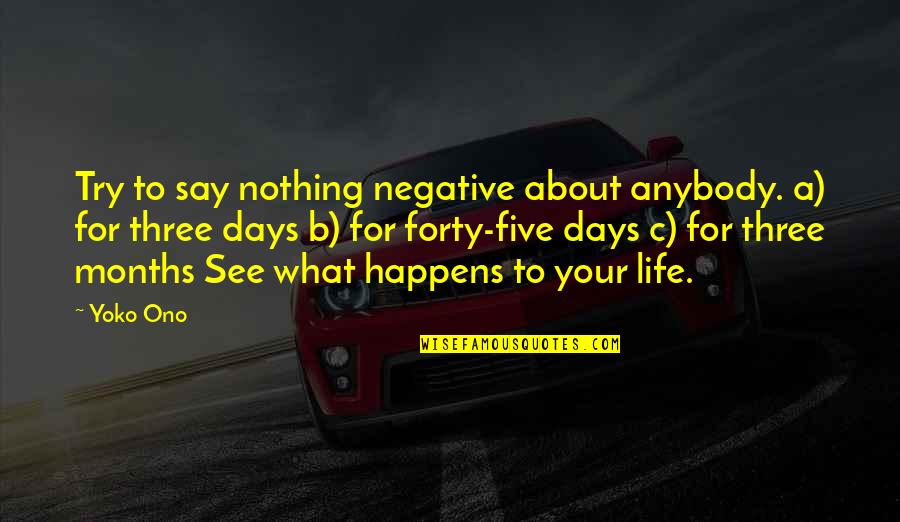 Dichos Quotes By Yoko Ono: Try to say nothing negative about anybody. a) Dichos Quotes By Yoko Ono: Try to say nothing negative about anybody. a)