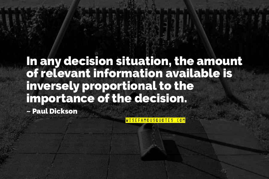 Dickson Quotes By Paul Dickson: In any decision situation, the amount of relevant