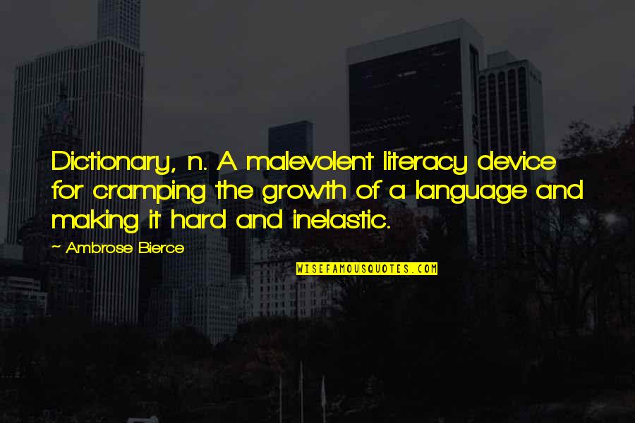 Dictionary Quotes By Ambrose Bierce: Dictionary, n. A malevolent literacy device for cramping
