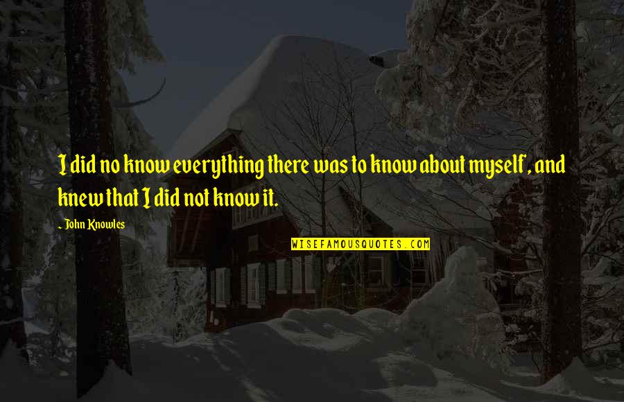 Did It Myself Quotes By John Knowles: I did no know everything there was to