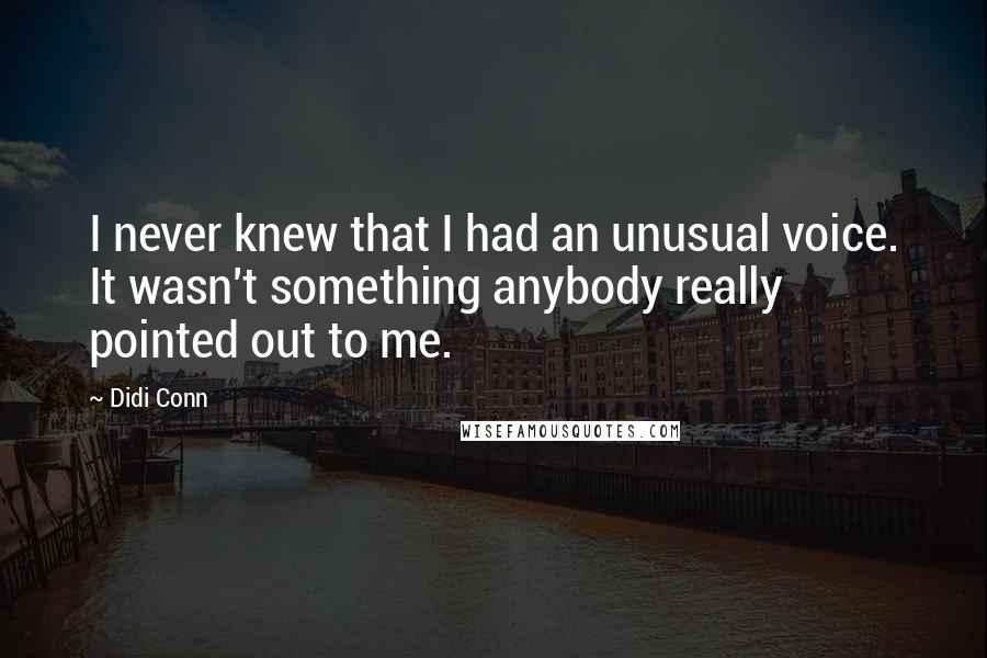 Didi Conn quotes: I never knew that I had an unusual voice. It wasn't something anybody really pointed out to me.