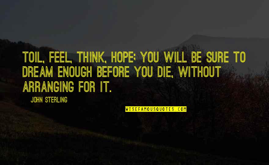 Die Before You Die Quotes By John Sterling: Toil, feel, think, hope; you will be sure