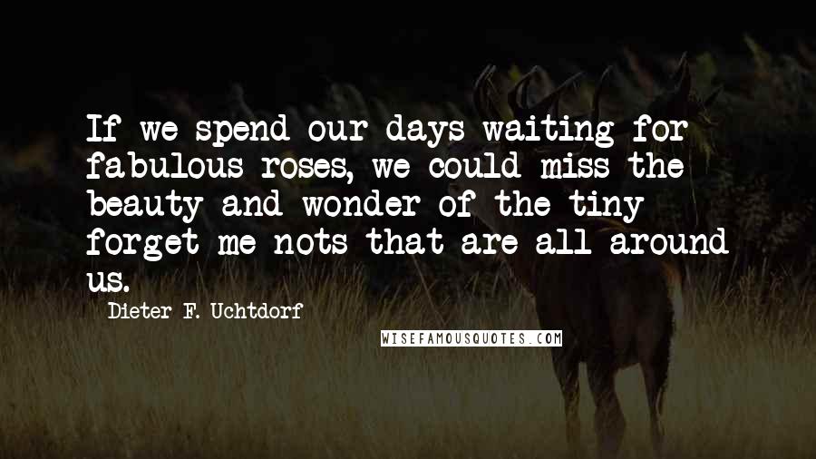 Dieter F. Uchtdorf quotes: If we spend our days waiting for fabulous roses, we could miss the beauty and wonder of the tiny forget-me-nots that are all around us.