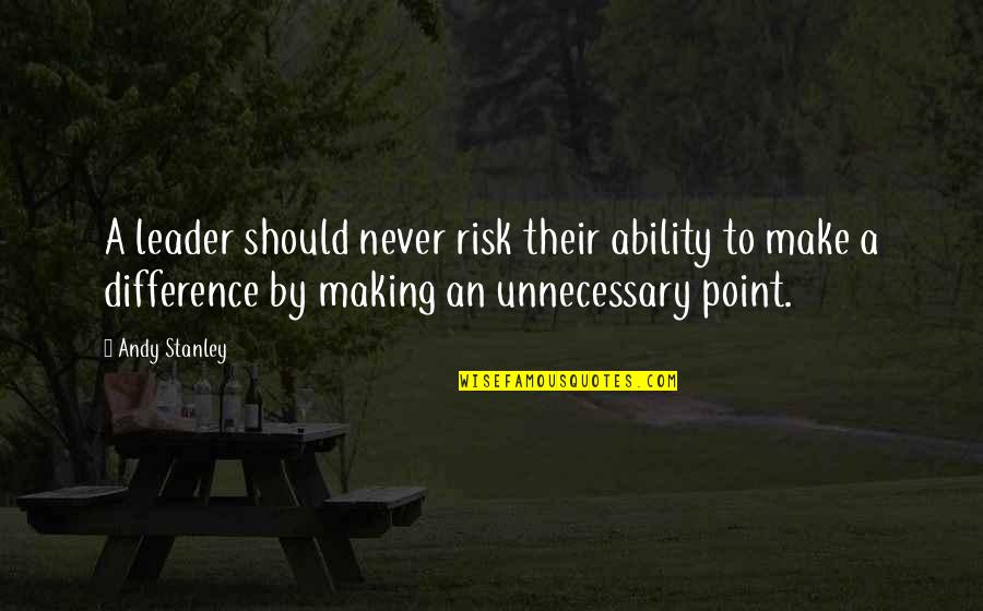 Difference An Quotes By Andy Stanley: A leader should never risk their ability to Difference An Quotes By Andy Stanley: A leader should never risk their ability to