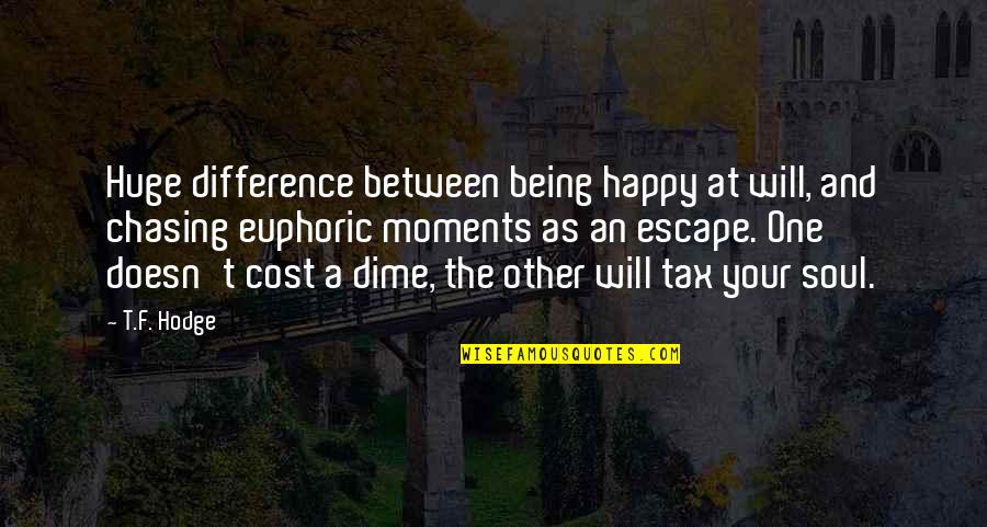 Difference An Quotes By T.F. Hodge: Huge difference between being happy at will, and Difference An Quotes By T.F. Hodge: Huge difference between being happy at will, and