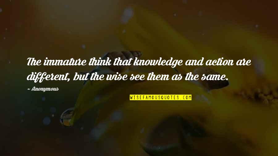 Different But The Same Quotes By Anonymous: The immature think that knowledge and action are Different But The Same Quotes By Anonymous: The immature think that knowledge and action are