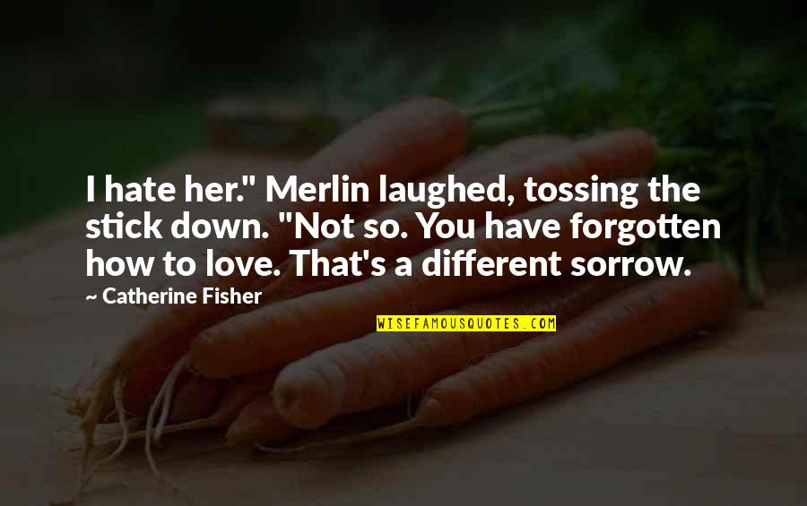 Different I Love You Quotes By Catherine Fisher: I hate her." Merlin laughed, tossing the stick