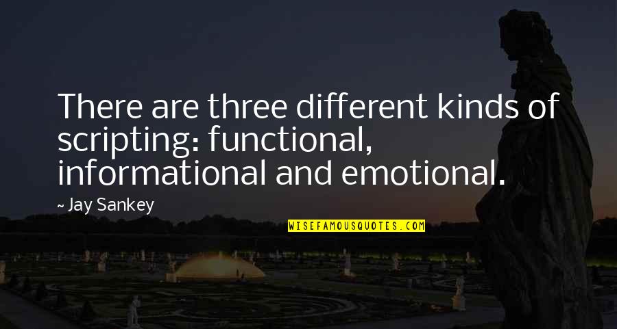 Different Kinds Of Quotes By Jay Sankey: There are three different kinds of scripting: functional,
