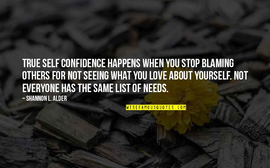 Different Perspective Quotes By Shannon L. Alder: True self confidence happens when you stop blaming