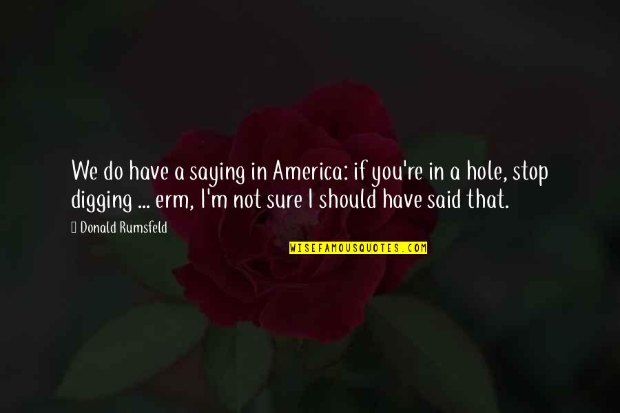 Digging Hole Quotes By Donald Rumsfeld: We do have a saying in America: if