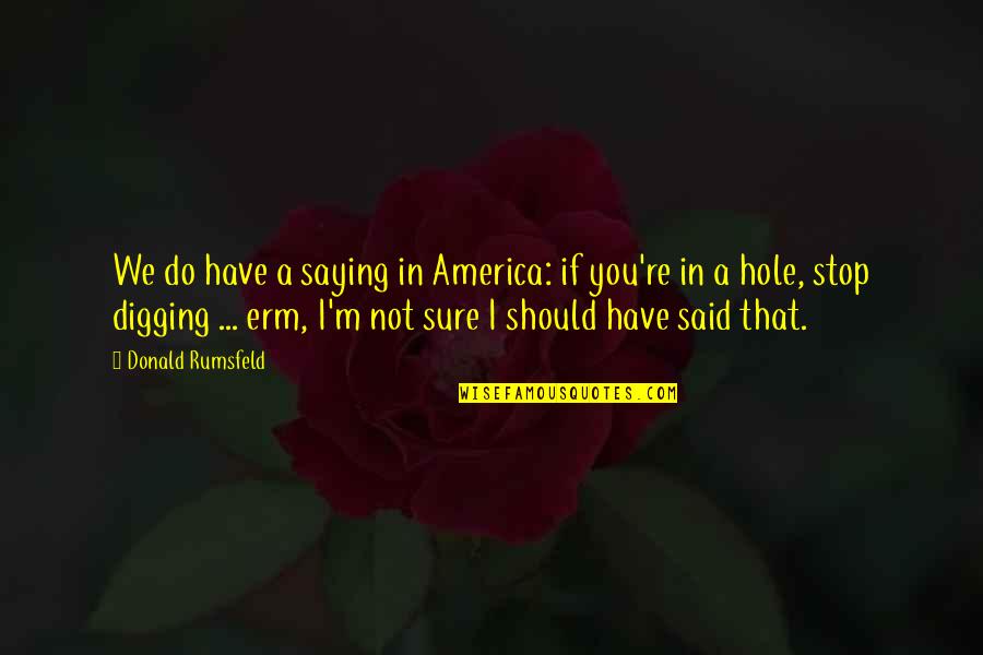 Digging Your Own Hole Quotes By Donald Rumsfeld: We do have a saying in America: if