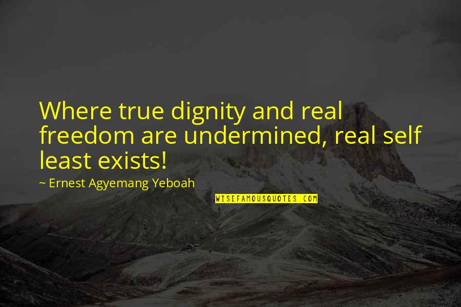 Dignity And Self-esteem Quotes By Ernest Agyemang Yeboah: Where true dignity and real freedom are undermined,