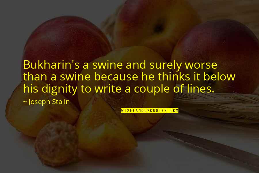 Dignity's Quotes By Joseph Stalin: Bukharin's a swine and surely worse than a