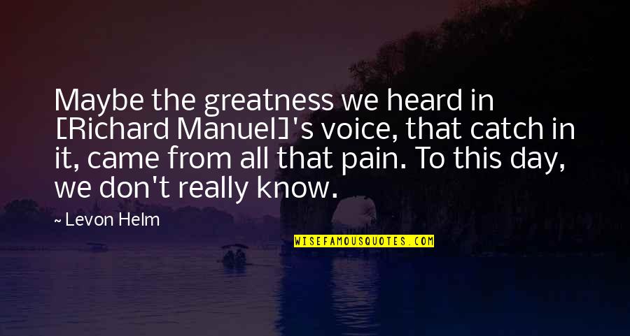 Diguisting Quotes By Levon Helm: Maybe the greatness we heard in [Richard Manuel]'s