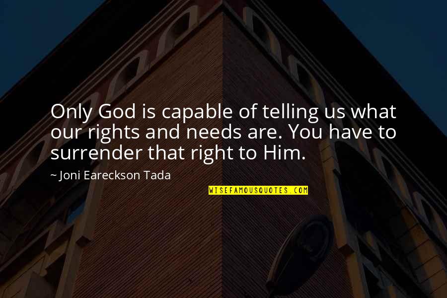 Dilatation Of Esophagus Quotes By Joni Eareckson Tada: Only God is capable of telling us what