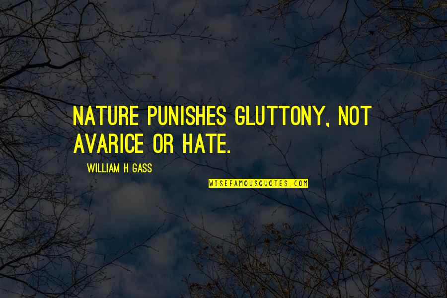 Dilexi Quotes By William H Gass: Nature punishes gluttony, not avarice or hate.