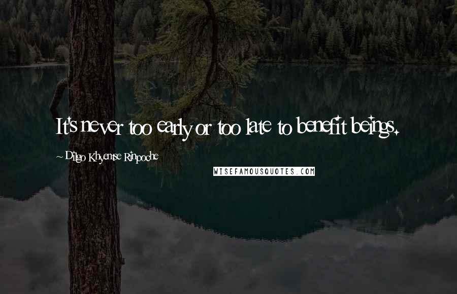Dilgo Khyentse Rinpoche quotes: It's never too early or too late to benefit beings.