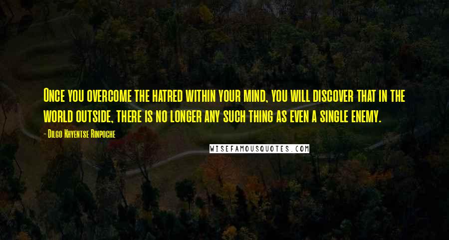 Dilgo Khyentse Rinpoche quotes: Once you overcome the hatred within your mind, you will discover that in the world outside, there is no longer any such thing as even a single enemy.