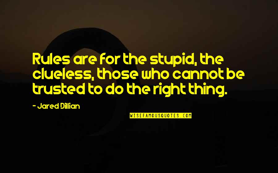 Dillian Quotes By Jared Dillian: Rules are for the stupid, the clueless, those Dillian Quotes By Jared Dillian: Rules are for the stupid, the clueless, those