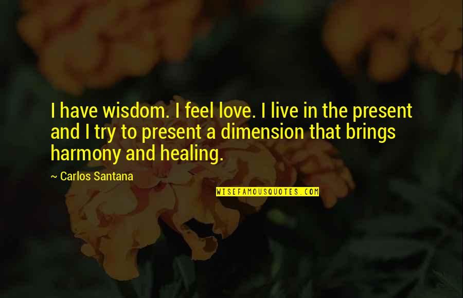 Dimensions Quotes By Carlos Santana: I have wisdom. I feel love. I live