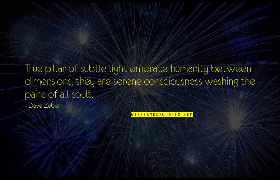 Dimensions Quotes By Dave Zebian: True pillar of subtle light embrace humanity between