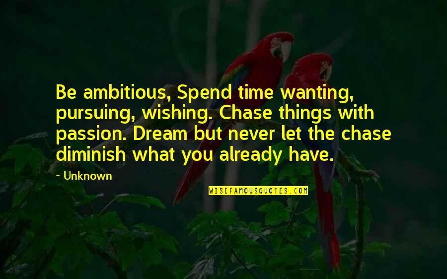 Diminish'd Quotes By Unknown: Be ambitious, Spend time wanting, pursuing, wishing. Chase