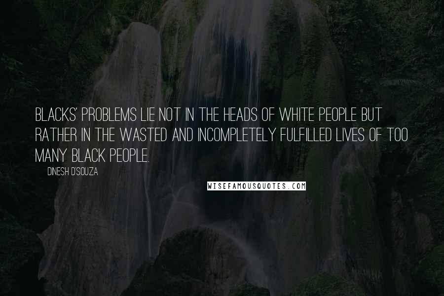 Dinesh D'Souza quotes: Blacks' problems lie not in the heads of white people but rather in the wasted and incompletely fulfilled lives of too many black people.