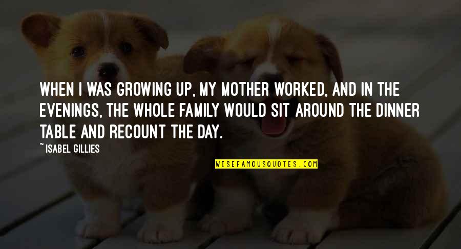 Dinner And Family Quotes By Isabel Gillies: When I was growing up, my mother worked, Dinner And Family Quotes By Isabel Gillies: When I was growing up, my mother worked,