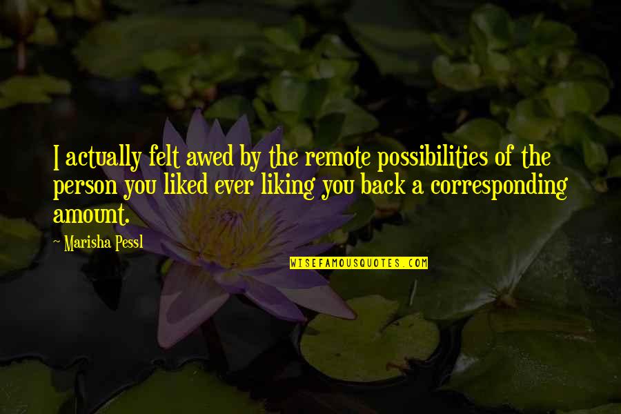 Dinner For Schmucks Kieran Quotes By Marisha Pessl: I actually felt awed by the remote possibilities