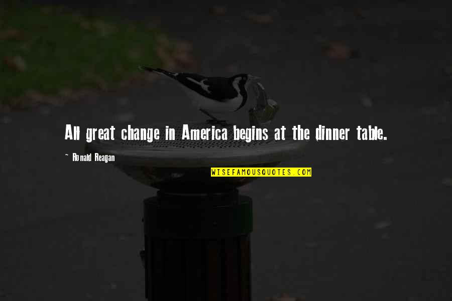 Dinner Table Quotes By Ronald Reagan: All great change in America begins at the