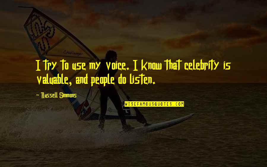 Diottes Hydraulics Quotes By Russell Simmons: I try to use my voice. I know