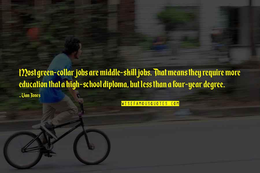 Diploma Quotes By Van Jones: Most green-collar jobs are middle-skill jobs. That means
