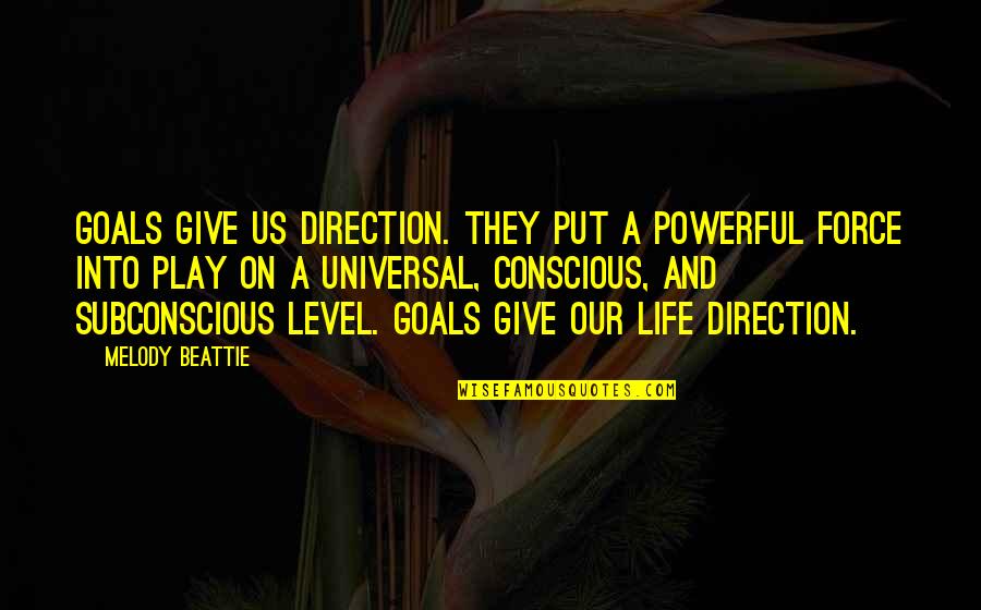 Direction And Goals Quotes By Melody Beattie: Goals give us direction. They put a powerful