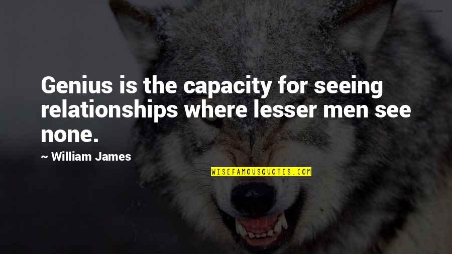 Diriger Conjugaison Quotes By William James: Genius is the capacity for seeing relationships where