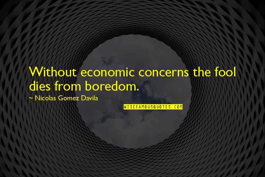 Dirorie Quotes By Nicolas Gomez Davila: Without economic concerns the fool dies from boredom.