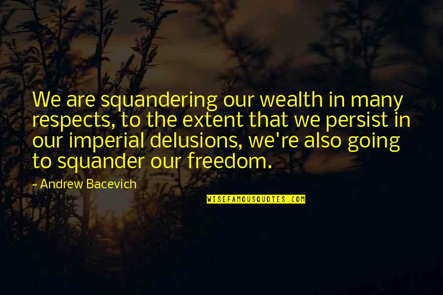 Disante Water Quotes By Andrew Bacevich: We are squandering our wealth in many respects,