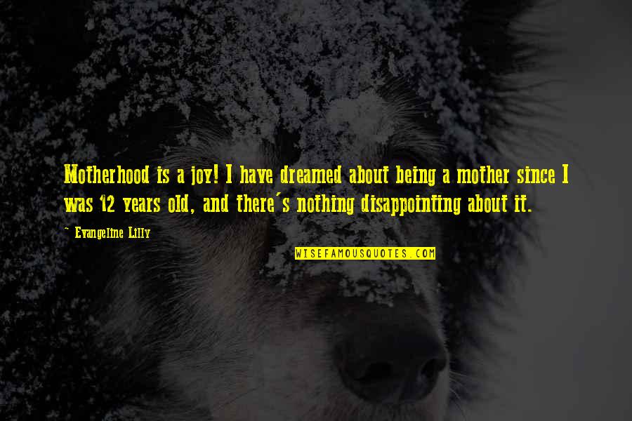 Disappointing Your Mother Quotes By Evangeline Lilly: Motherhood is a joy! I have dreamed about Disappointing Your Mother Quotes By Evangeline Lilly: Motherhood is a joy! I have dreamed about