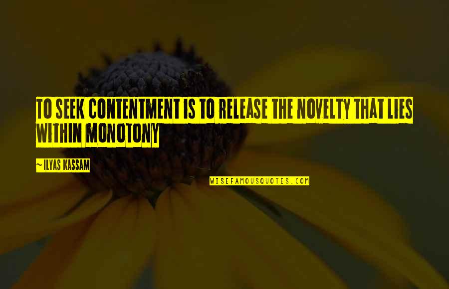 Disbelieve In Love Quotes By Ilyas Kassam: To seek contentment is to release the novelty