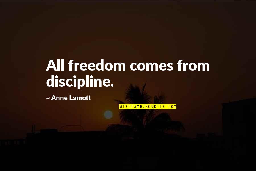 Discipline And Freedom Quotes By Anne Lamott: All freedom comes from discipline.