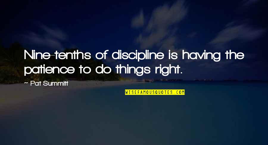 Discipline In Sports Quotes By Pat Summitt: Nine-tenths of discipline is having the patience to