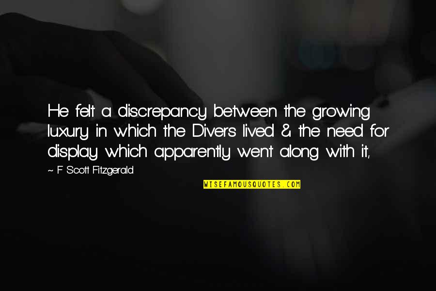 Discrepancy Quotes By F Scott Fitzgerald: He felt a discrepancy between the growing luxury