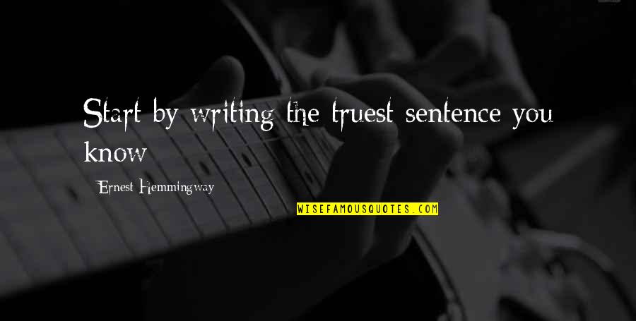 Discreteness Linguistics Quotes By Ernest Hemmingway: Start by writing the truest sentence you know Discreteness Linguistics Quotes By Ernest Hemmingway: Start by writing the truest sentence you know