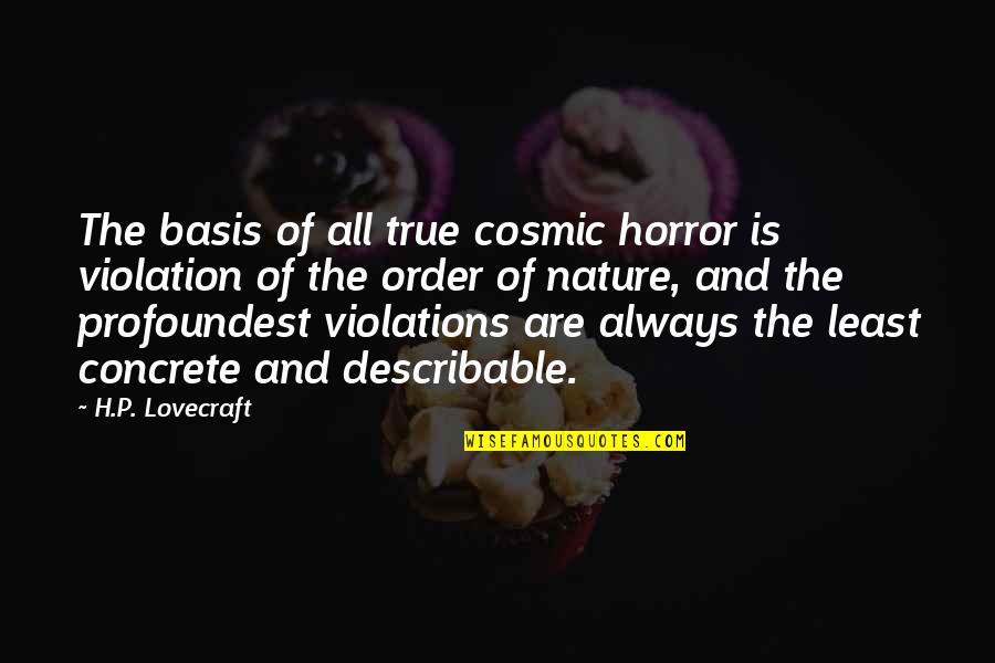Discriminates Women Quotes By H.P. Lovecraft: The basis of all true cosmic horror is
