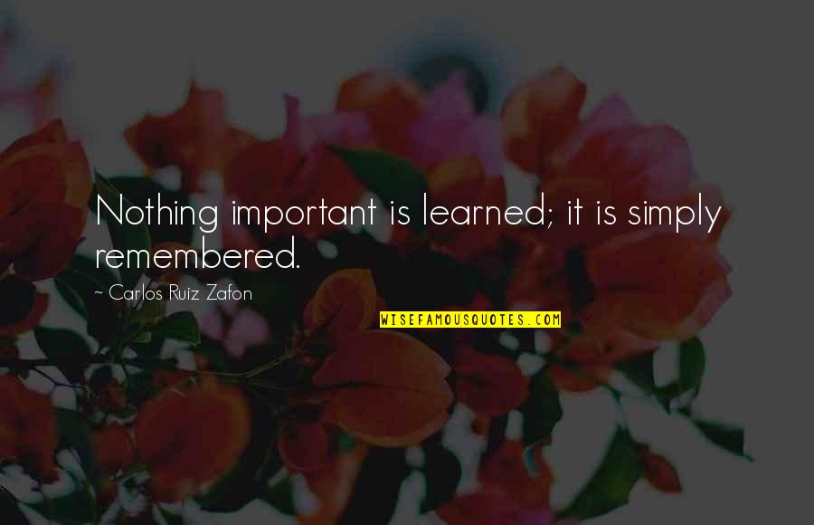 Disenchantments Mr Touchy Quotes By Carlos Ruiz Zafon: Nothing important is learned; it is simply remembered. Disenchantments Mr Touchy Quotes By Carlos Ruiz Zafon: Nothing important is learned; it is simply remembered.
