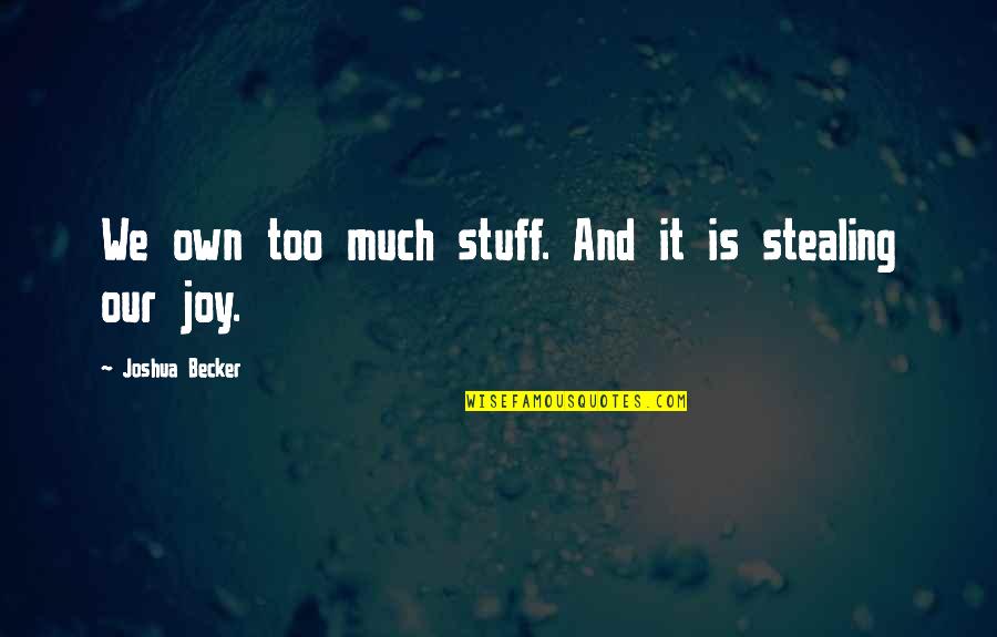 Disgregation Quotes By Joshua Becker: We own too much stuff. And it is Disgregation Quotes By Joshua Becker: We own too much stuff. And it is